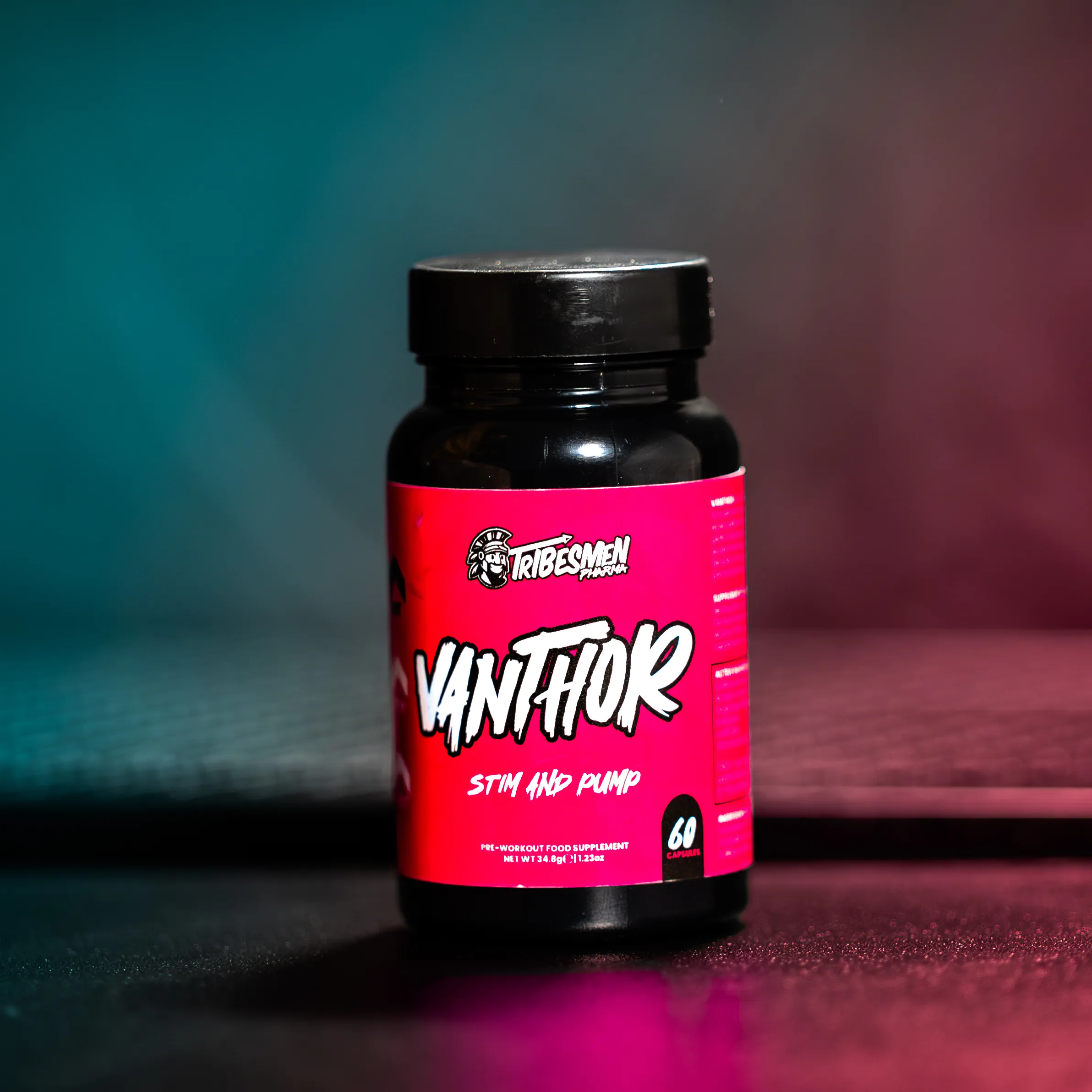 Vanthor Pre-Workout lifestyle scene with athlete preparing for gym session